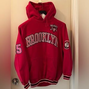 FUBU Vintage Brooklyn Hooded Sweatshirt, Red/White, Size Large, Pre-Owned